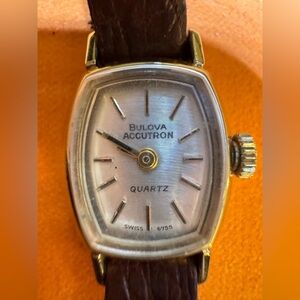 Bulova Gold Tone Brown Leather Ladies 10kt RGP Watch